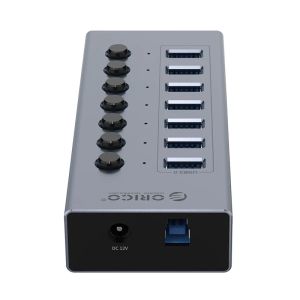 Orico USB3.0 HUB 7 port with Power Adapter, On/Off buttons, Aluminium - BT2U3-7AB-EU-GY