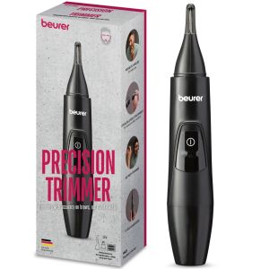 Trimmer de precizie Beurer MN2X, Incl. 3 accesorii pentru tunderea și modelarea sprâncenelor, a firelor de păr din nas și urechi, Accesorii din oțel inoxidabil de înaltă calitate, (IPX4), Alimentat cu baterie, Incl. capac de protecție, perie de curățare ș