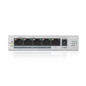 Comutator ZyXEL GS1005-HP, 5 porturi Gigabit PoE+ Switch desktop neadministrat, 4 x PoE, 60 W