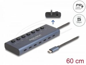 Delock USB Хъб, 7 x USB Type-C, 5 Gbps, 6 x Data USB-C, 1 x PD 20W