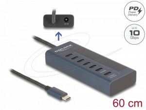 Delock USB Хъб, 7 порта, 10 Gbps, 6 x Data USB-C, 1 x PD 20W