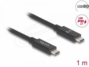 Delock Кабел E-Marker USB-C, 80 Gbps, 16K 60 Hz, PD 3.1 240 W, 1 m, черен