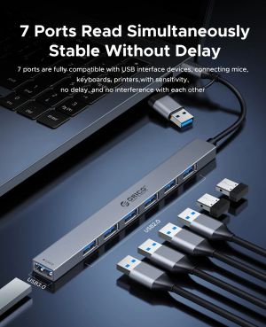 Orico HUB USB-C 5 port - USB3.0 x 1, USB2.0 x 2, USB-C x 2, Aluminium - YSA4-U2-GY