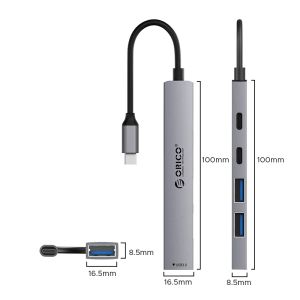 Orico HUB USB-C 5 port - USB3.0 x 1, USB2.0 x 2, USB-C x 2, Aluminium - YSB4-U2-GY