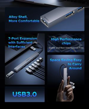 Orico хъб HUB USB-C 5 port - USB3.0 x 1, USB2.0 x 2, USB-C x 2, Aluminium - YSB4-U2-GY