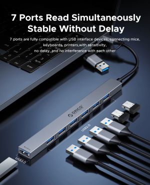 Orico хъб HUB USB-C 5 port - USB3.0 x 1, USB2.0 x 2, USB-C x 2, Aluminium - YSB4-U2-GY