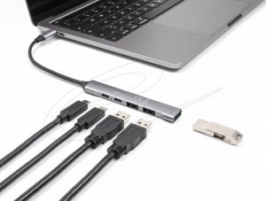 Delock Хъб USB-C, 4 порта, 1 x USB-A 10 Gbps, 2 x USB-A, 1 x USB-C, USB-C PD 95 W