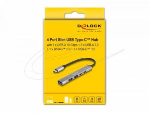 Delock Хъб USB-C, 4 порта, 1 x USB-A 10 Gbps, 2 x USB-A, 1 x USB-C, USB-C PD 95 W