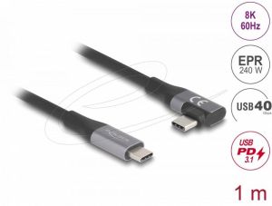 Delock USB-C Кабел 90°, 40 Gbps USB PD 3.1, 240W, 1 m